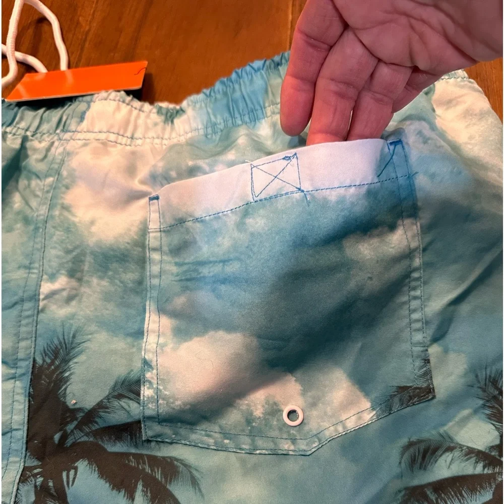 Men’s Veccoberry swim trunks, blue with palm trees ‎ size XXL